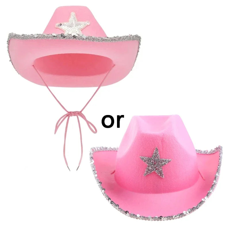 Pink Cowboy Hat for Girls Cowgirl Hat with Sequins and Star