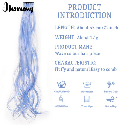Extensions de cheveux bouclés de 22 pouces, postiche de couleur, mèche de cheveux arc-en-ciel à clipser, mèche de cheveux synthétiques bleus à clipser