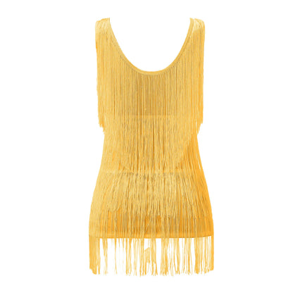 Women's Sexy Skirt Dress Deep V Neck Sleeveless Pencil Skirt Fringed Midi Casual Clothing Solid Elegant Party Women Dresses