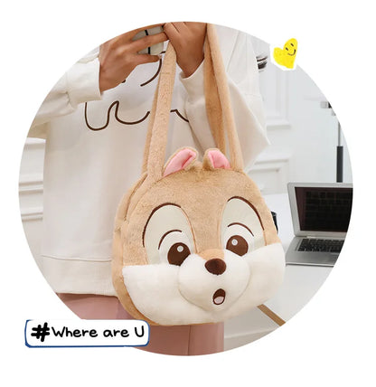 Plush Cartoon Chipmunk Squirrel  Large Capacity Shoulder Bag Sweet Versatile Cute Women's Bag Stitch Mobile Cosmetics Storage