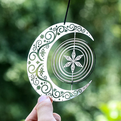 Moon Snowflake Wind Spinner Hanging Stainless Steel 3D Whirligigs Wind Chimes Catcher Yard Garden Christmas Decor Bird Deterrent
