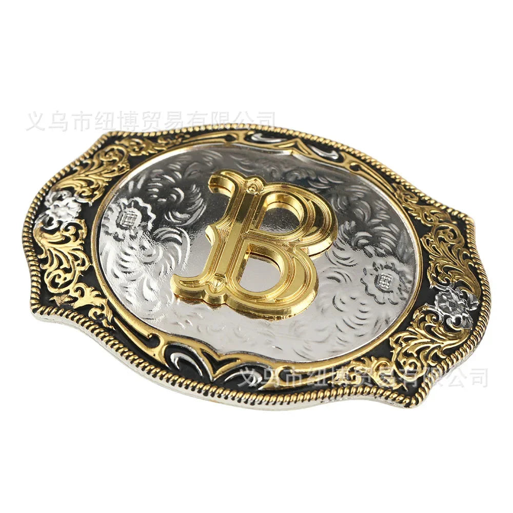 Boucle de ceinture avec lettres de A à Z, accessoires en alliage doré, style denim occidental