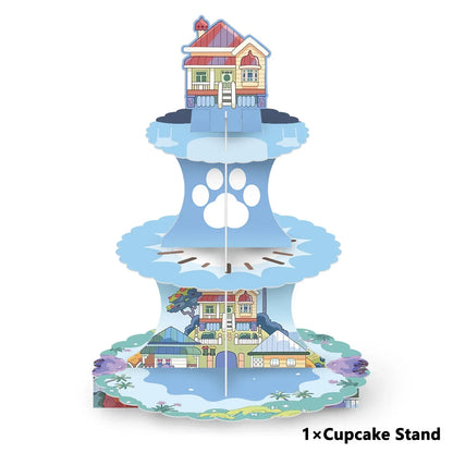 Cartoon Cute Bluey Birthday Party Cake Stand Dessert Table 3-Layer Paper Cake Tower Party Decoration Supplies Gifts
