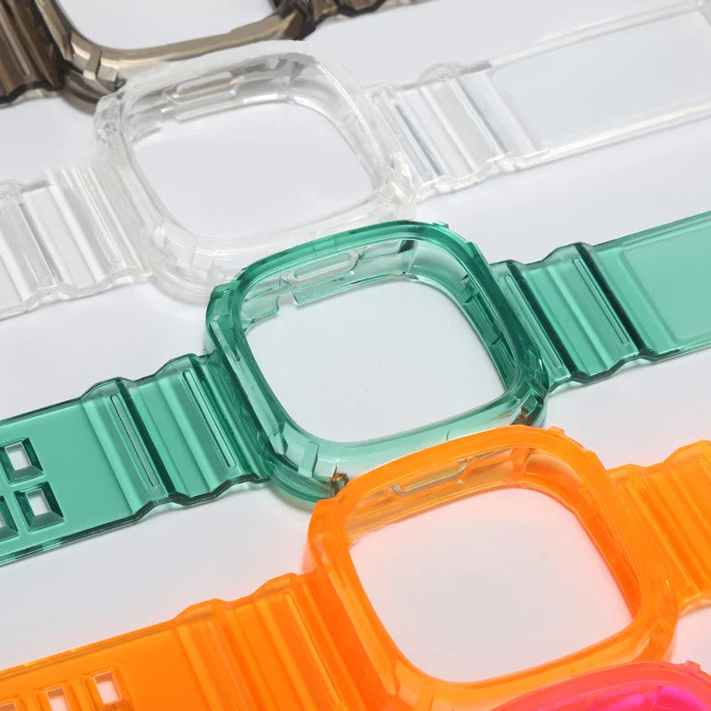 Watchband Case for Fitbit Versa 4 Versa 3 Adjustable TPU Rugged Smart Watch Clear Protective Cover Wristband for Fitbit Versa 3