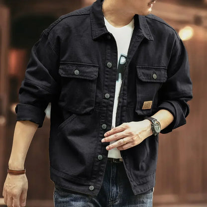 Cowboy Coat for Men Button Autumn Loose New In Denim Jackets Man Size L Japanese Retro Fashion Cowgirl Elatic Low Cost Clothing