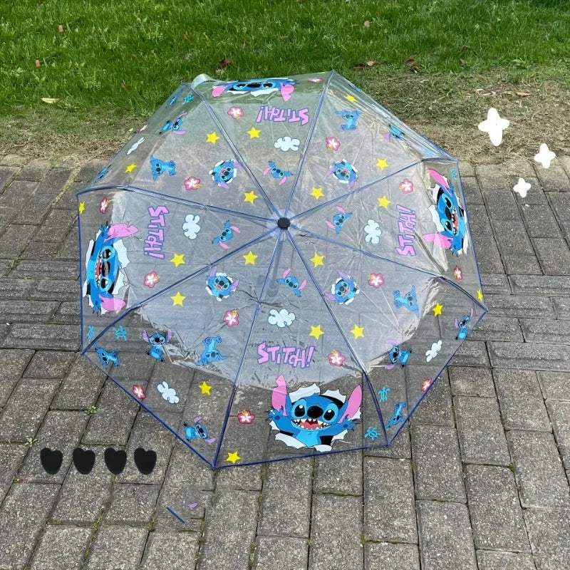 Cartoon Stitch Portable Folding Umbrella Cute Stitch Automatic Transparent Umbrellas Fashion Manual Umbrella Kid Birthday Gift