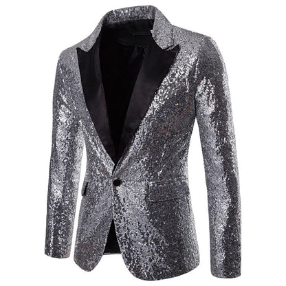 Fashion Men Luxurious Sequin Suit Jacket Green / Silver Men's Bar KTV Stage Dress Male Blazer Coat