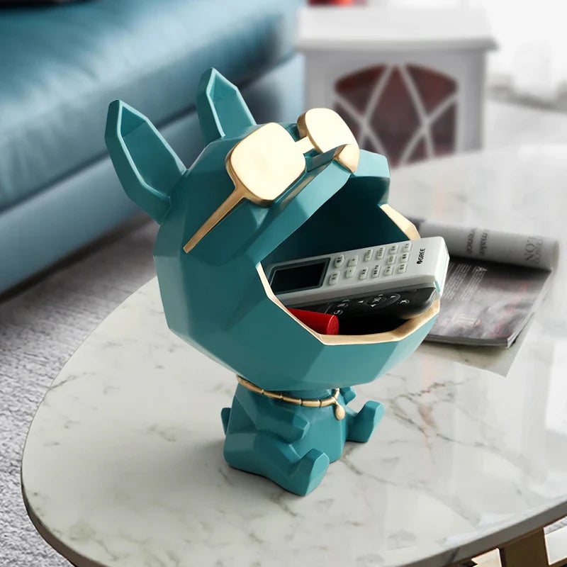 Sculpture en résine pour chien, Statue d'animal à grande bouche pour décor avec boîte de rangement pour porte-clés, Figurine de chien, ornement, cadeau de décoration