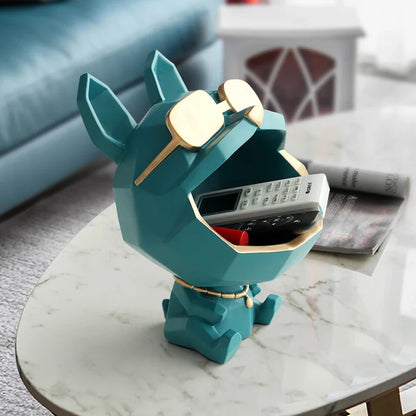 Sculpture en résine pour chien, Statue d'animal à grande bouche pour décor avec boîte de rangement pour porte-clés, Figurine de chien, ornement, cadeau de décoration