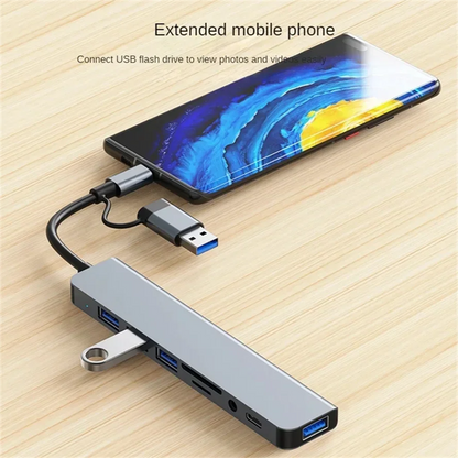 8 in 2 Docking Station USB Type C HUB with 3.5mm Audio Jack Adapter Micro SD Card Reader Laptop Tablet Phone Disk Converter