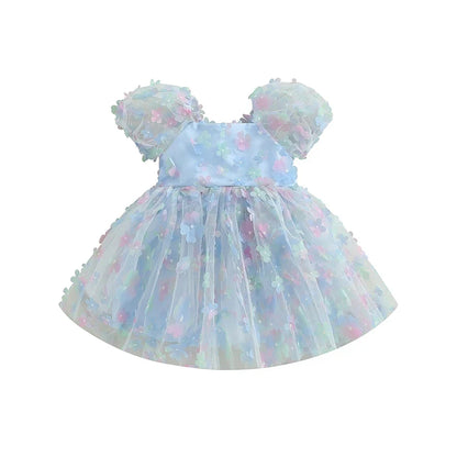 Robe en Tulle à manches bouffantes pour petites filles, tenue de fête d'anniversaire en maille fleur/papillon 3D, vêtements décontractés pour petites filles, robes de princesse