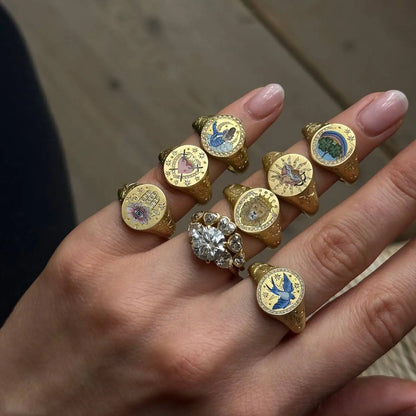 Fashionable and popular stainless steel painted ring, for Valentine's Day, Lion, Mermaid, Love, gold plated, women's jewelry, тильц®