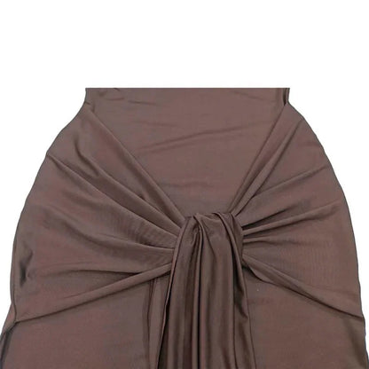 Slim Fit Wrap around Midriff Baring Sleeveless round Neck Dress for Women in Autumn And Winter Pure Color with Belt Detail