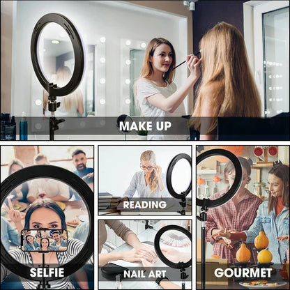 Lumière vidéo 26cm Selfie LED anneau lumineux réglable anneau rond lampe de remplissage avec support trépieds jante de lumière pour Tiktok maquillage Ringlight