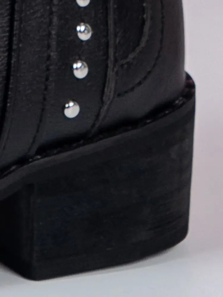 Retro Rivet Mid Calf Cowboy Boots for Women 2024 Autumn  Chunky Heels Western Boots Woman Slip on Pointed Toe Cowgirl Boras
