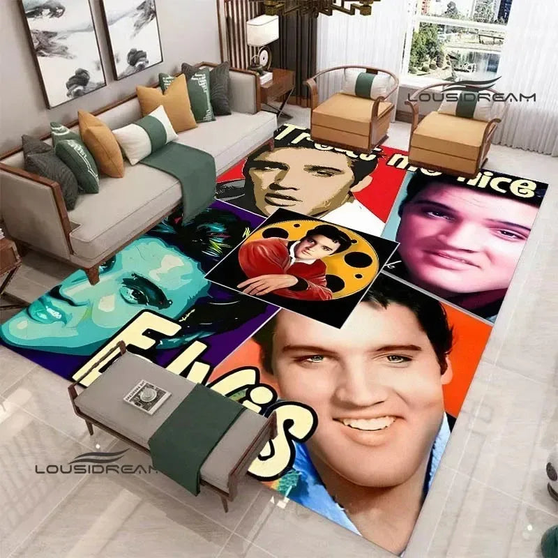 E-Elvis-Presleys Retro Printed Carpet Non-slip Carpet Outdoor Carpets Area Rug Home Bedroom Decor Rug for Bedroom Birthday Gift