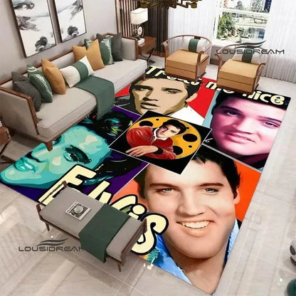 E-Elvis-Presleys Retro Printed Carpet Non-slip Carpet Outdoor Carpets Area Rug Home Bedroom Decor Rug for Bedroom Birthday Gift