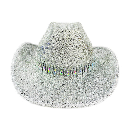 Chapeaux de Cowboy occidentaux classiques pour femmes et hommes, chapeau de soleil à strass scintillants, à large bord, pour Club Rave Party, Cowgirl Jazz, 2025