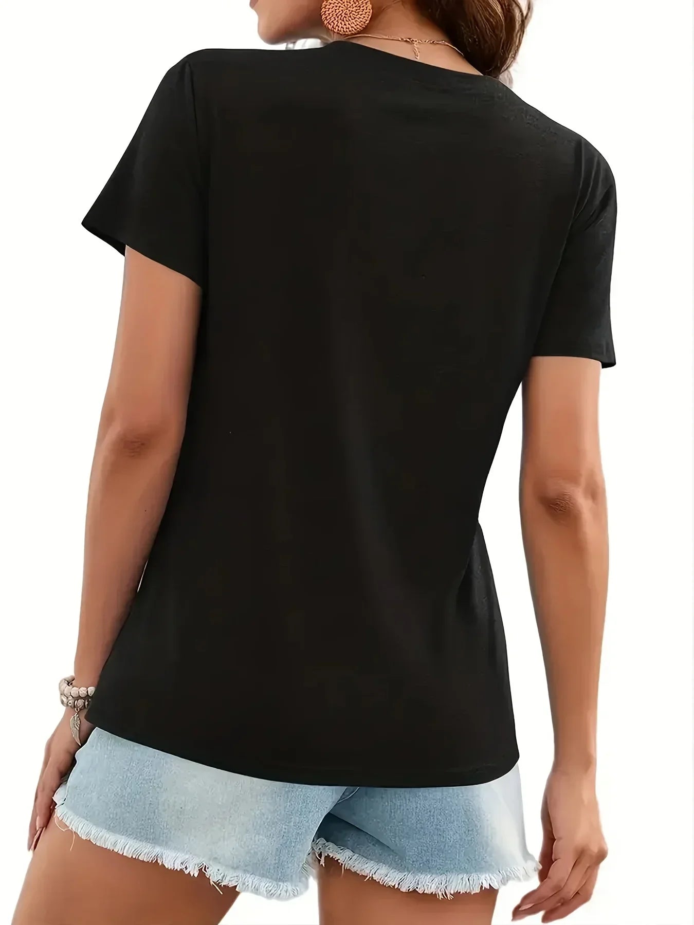 T-shirt imprimé dessin animé cowgirl floral mignon pour femme, haut décontracté à col rond, 100% polyester, printemps à l'automne, polyvalent, entretien facile