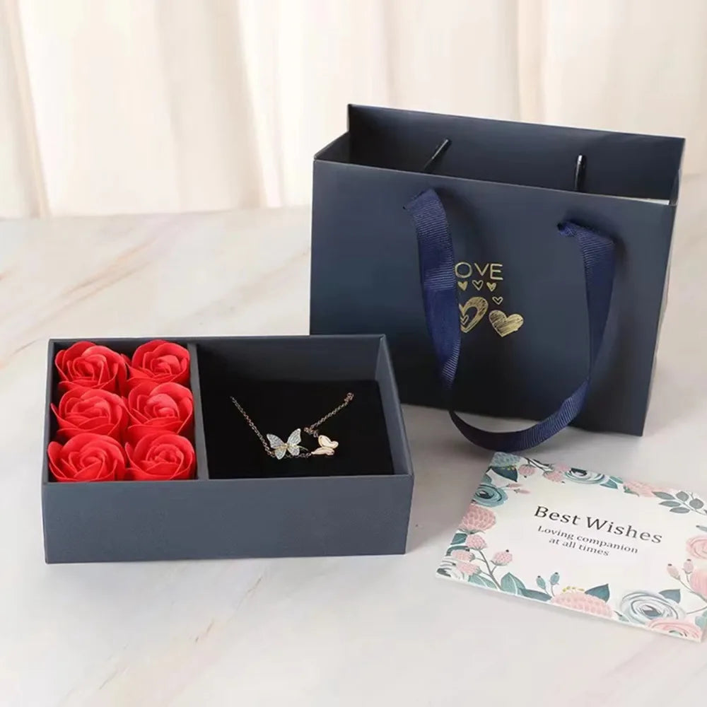 Boîte à bijoux Rose, boîte à bagues à Six fleurs, cadeau de saint-valentin, boîte d'emballage de bijoux, pendentif, collier, cadeaux d'anniversaire pour femme et maman
