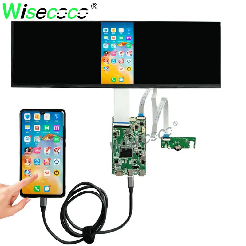 Wisecoco 14.5 Inch Stretched Bar LCD Display IPS 2560x720 2K Long Strip LCD Panel Capacitive Touchscreen USB-C Driver Board