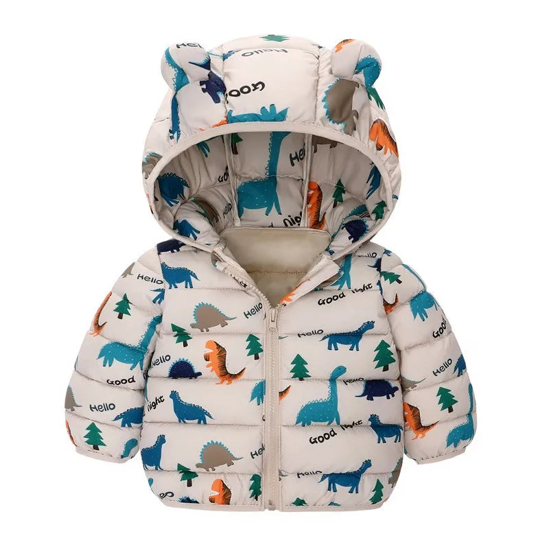 Enfants Garçons Bébé Vestes Légères à Capuche en Duvet Vêtements d'Extérieur Chauds Automne Enfants Filles Manteaux Imprimé Dinosaure Dessin Animé Vêtements Décontractés