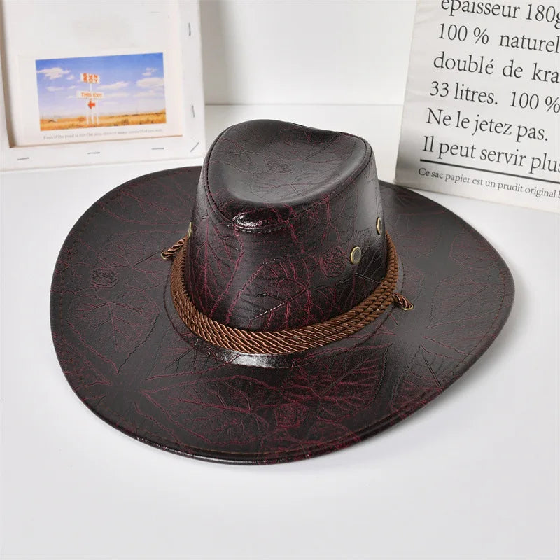 Nouveau Chapeau de Chevalier Cowboy Femme Homme Casquettes en Cuir Chapeaux de Soleil Western Gentleman Jazz Casquette Vintage Grande Prairie Visières d'Été Automne