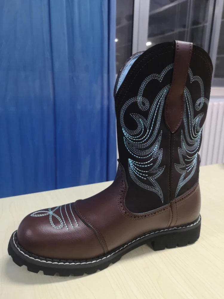 Embroidered Cowboy Boots For Men Women Pu Leather Boots Lightweight Comfortable Western Boots Zapatos De Hombre Size 35-42