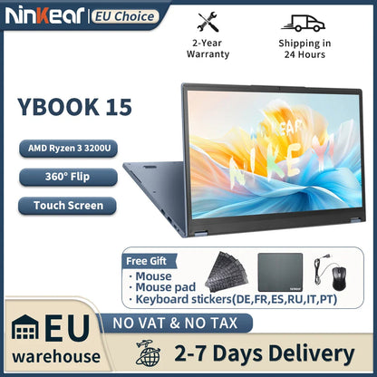 Ninkear YBOOK15 Laptop AMD Ryzen 3 3200U 15.6 Inch 360° Flip FHD IPS 1920*1080 Touchscreen 16G+512GB Backlit Keyboard Windows 11