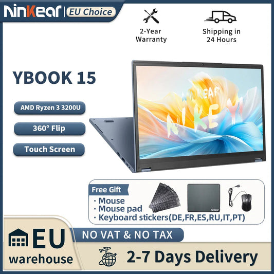 Ninkear YBOOK15 Laptop AMD Ryzen 3 3200U 15.6 Inch 360° Flip FHD IPS 1920*1080 Touchscreen 16G+512GB Backlit Keyboard Windows 11