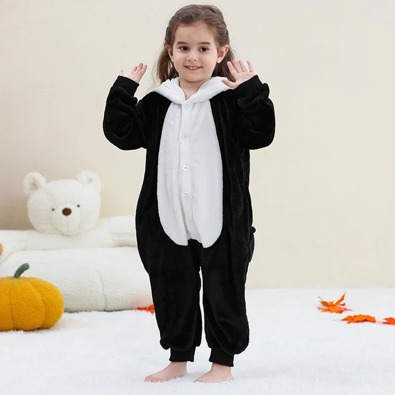 MICHLEY Pyjama grenouillère en flanelle pour Halloween, hiver, avec capuche, pour enfants, déguisement familial, combinaison de nuit, robe de chambre pour garçons et filles