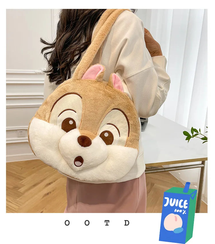 Plush Cartoon Chipmunk Squirrel  Large Capacity Shoulder Bag Sweet Versatile Cute Women's Bag Stitch Mobile Cosmetics Storage