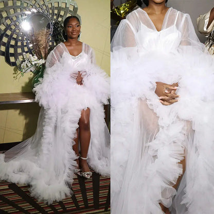 New Design Maternity Dresses for Photo Shoot Ruffles Long Sleeve Bridal Prom Gown Women Pregnant Robe Túnica Materna Custom Made
