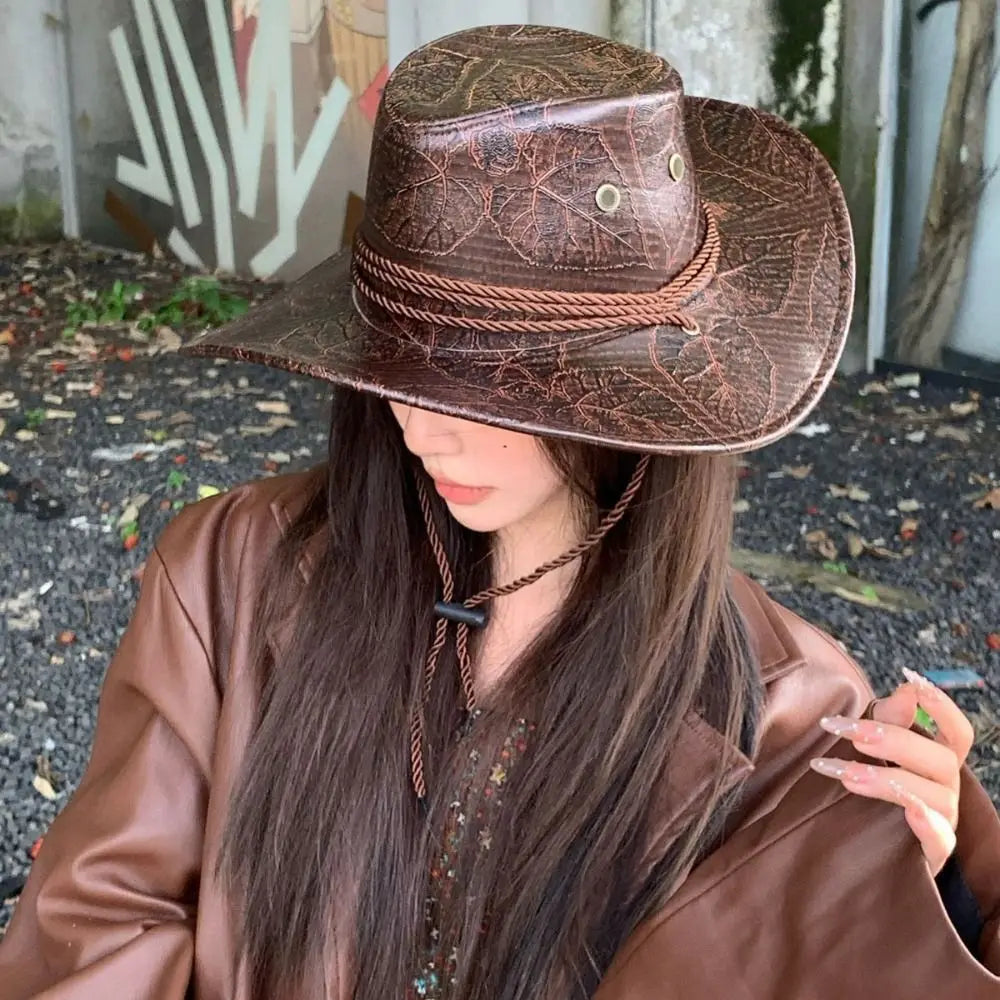 Chapeau de Cowboy occidental de Style ethnique Vintage, chapeau de chevalier en Polyester à bord roulé, chapeau de Jazz de Cowgirl noir/marron, Cosplay