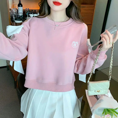 Sweat-shirt à épaules dénudées pour femmes, mode Harajuku, vêtements pour jeunes, Sport essentiel, nouveau, basique, bleu, hauts pull pour femmes