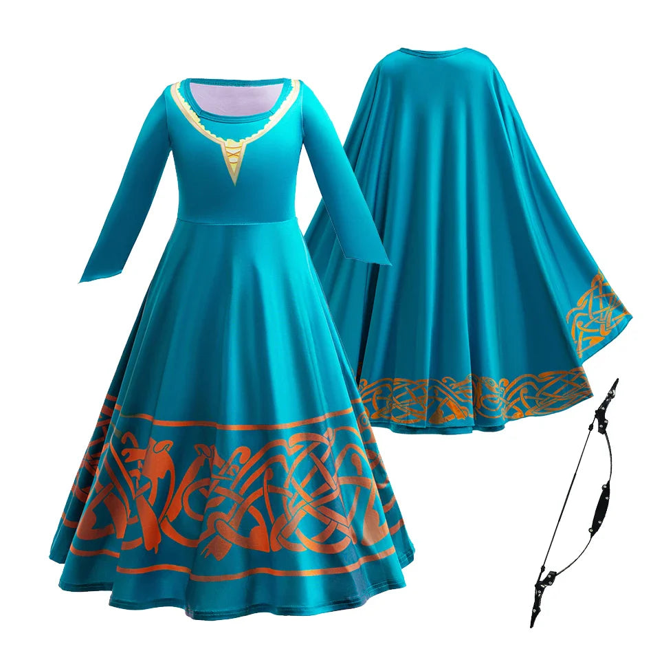 Brave Merida Girl Dress Kids Milk Wire Print Dress Breathable Comfortable Elastic Best Costume for Girl On Halloween Carnival