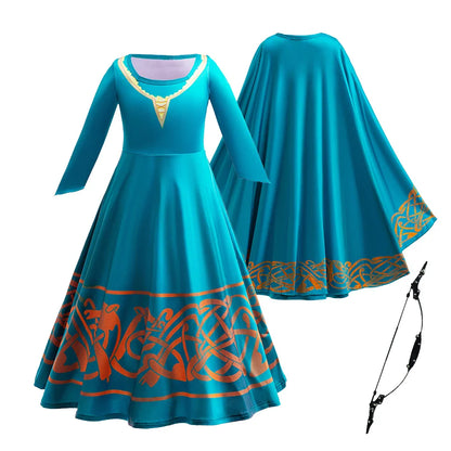 Brave Merida Girl Dress Kids Milk Wire Print Dress Breathable Comfortable Elastic Best Costume for Girl On Halloween Carnival