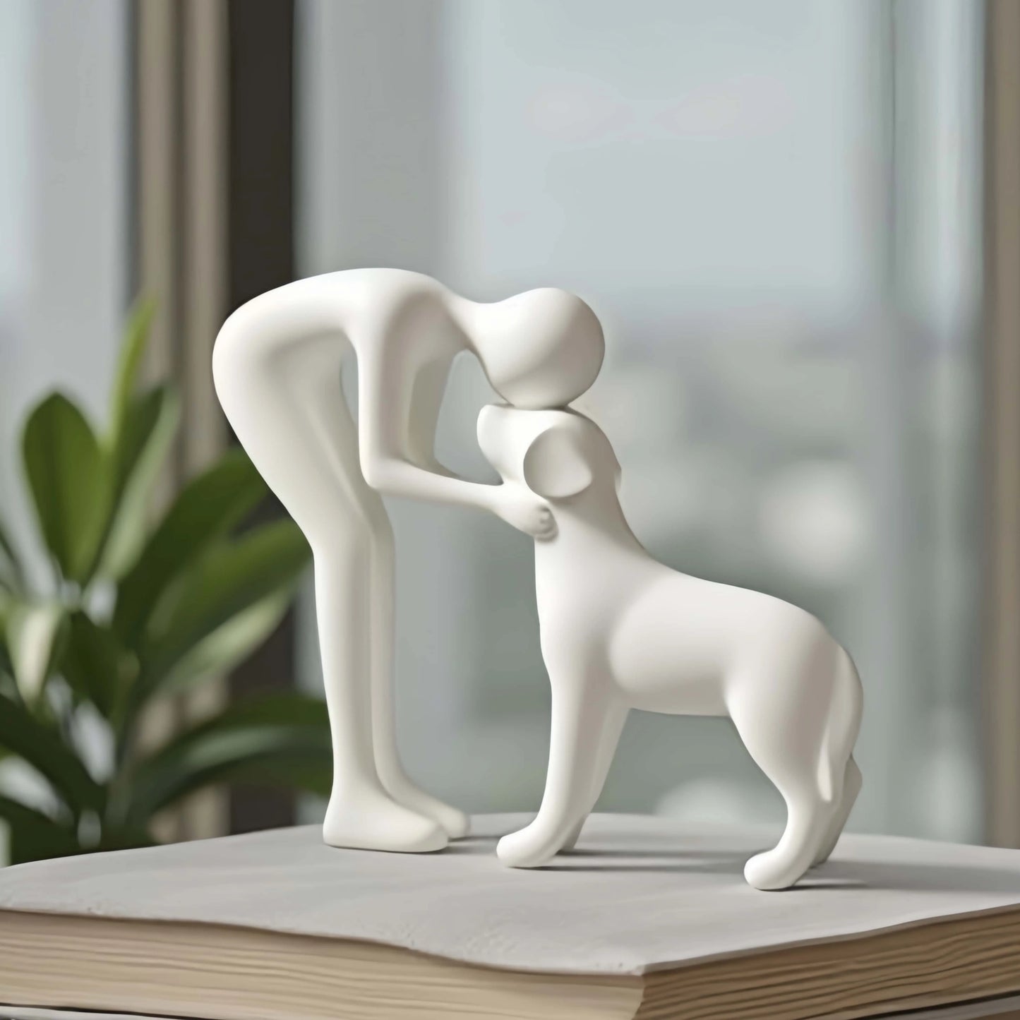 Une statue de chien noir et de propriétaire élégante et simple, un cadeau chaleureux pour les amoureux des animaux de compagnie et une décoration de table pour la maison qui n'est pas facile à casser