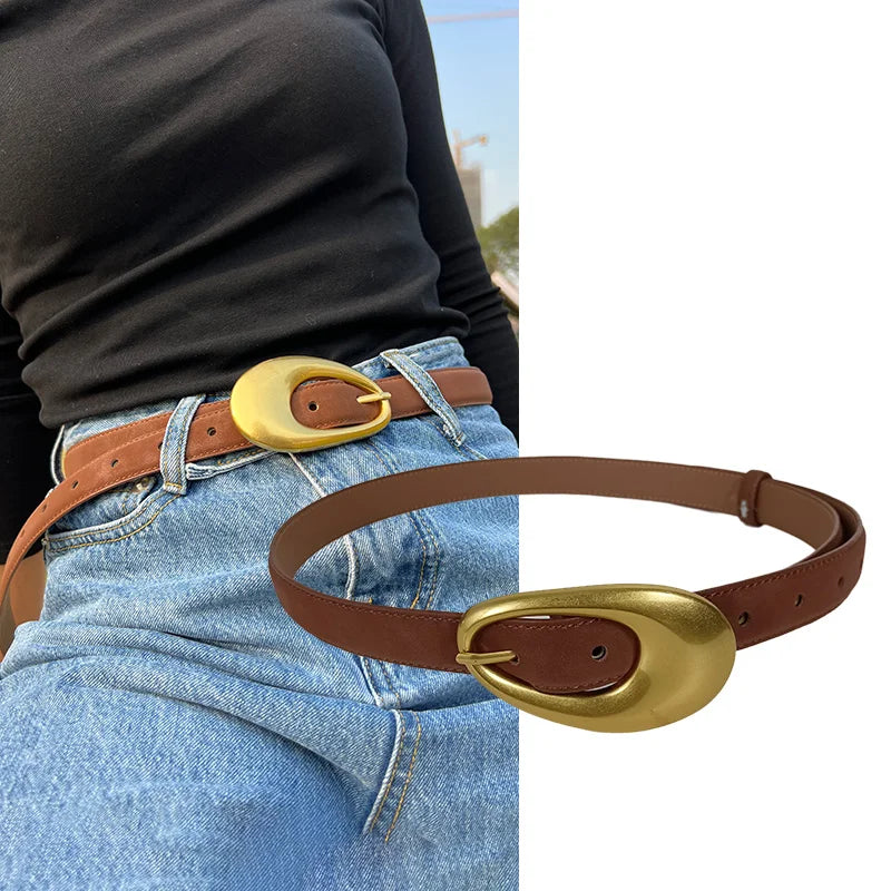 Ceinture en cuir véritable doré pour femme, ceinture de cow-girl occidentale, haute qualité, élégante, mode féminine, affaires, cerf, E27