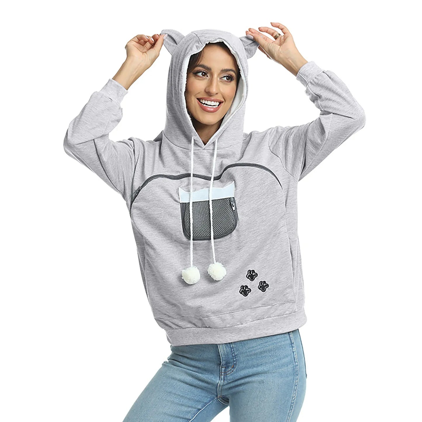 Hoodies For Teen Girls Women'S Solid Sport Casual Funny Cat Ear Zipper Mesh Large Pocket Hoodie 2000s Clothes Y2k