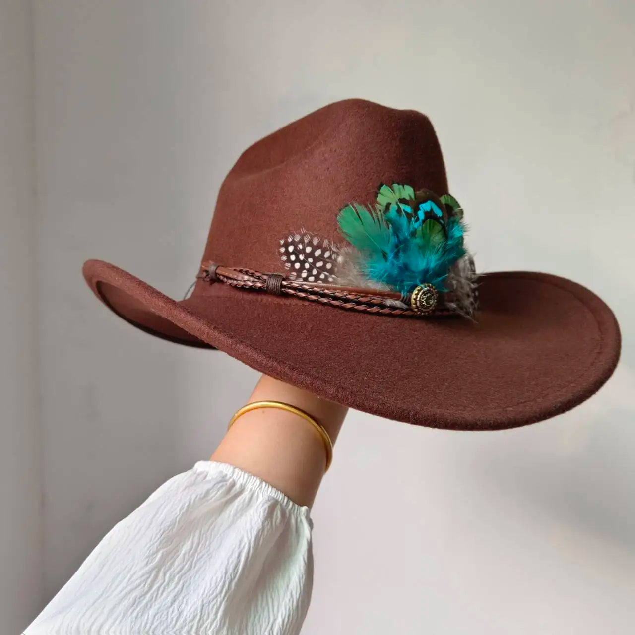 Chapeau de cowboy occidental à large bord pour homme, casquettes d'église Everche, Fascinateur vintage, chapeau de cowgirl jazz, zones bre, nouveau, 9cm