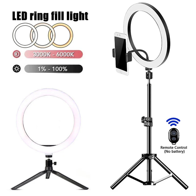 Anneau d'éclairage LED pour Selfie, lampe annulaire pour Selfie, lumière de remplissage à distance USB pour vidéo YouTube TikTok, support et trépied pour téléphone en direct