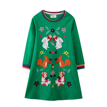 Jumping Meters Paint Brush Children's School Dresses With Pockets Pen Embroidery Long Sleeve Autumn Kids Preppy Style Dress