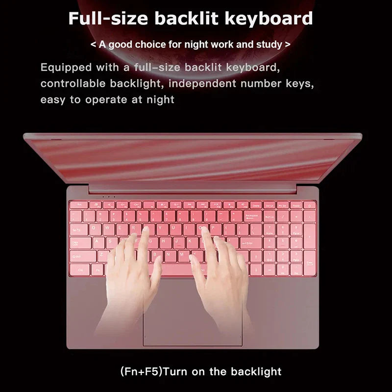 PC portable AKPAD 11e génération Intel Celeron N5095, Windows 10/11, jusqu'à 32 Go de RAM, SSD de 128 Go à 2 To, Wi-Fi 2,4G/5G, Bluetooth, clavier rose de style girly