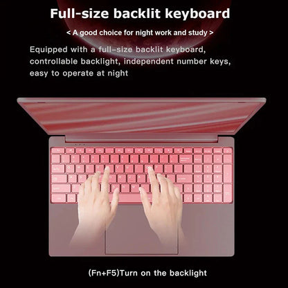 PC portable AKPAD 11e génération Intel Celeron N5095, Windows 10/11, jusqu'à 32 Go de RAM, SSD de 128 Go à 2 To, Wi-Fi 2,4G/5G, Bluetooth, clavier rose de style girly