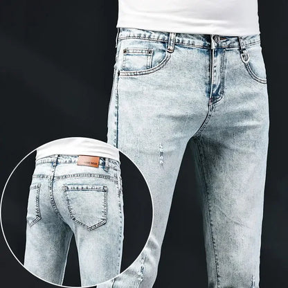 2024 New Skinny Jeans Men Vintage Fashion Snowflake Washed Classic Slim Skinny Elastic Male Casual Denim Trousers