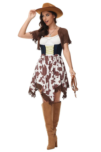 Wild West Cowboy Cosplay Costume Retro Music Festival Hippie Performance Clothing Halloween Carnival COS Cowgirl Dress