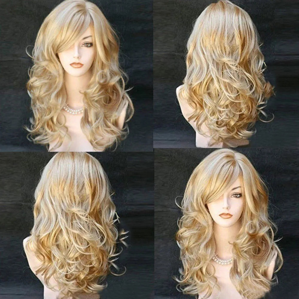 Blonde Wigs Wavy Curly Long Heat Resistant Fiber  Costume Party  Wigs for Women Synthetic