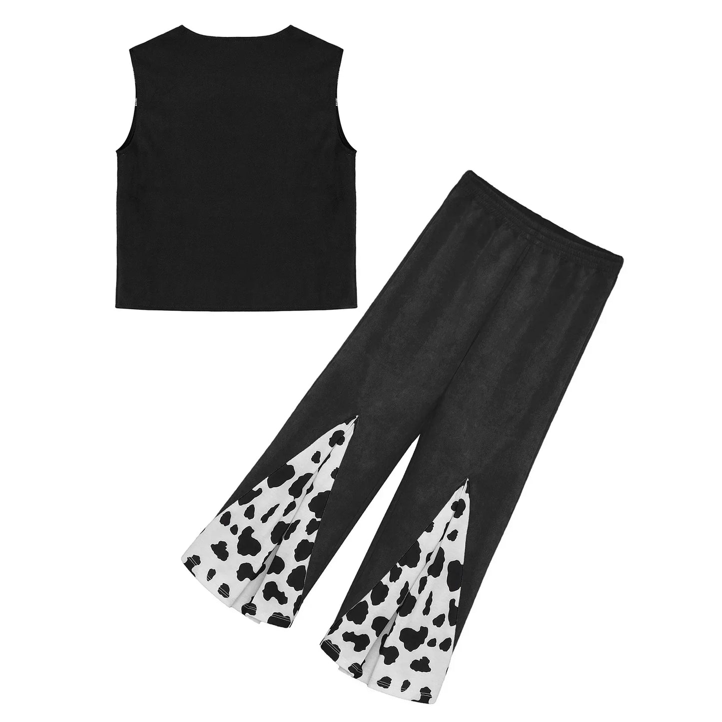 Enfants enfant Halloween Western Cowboy Cowgirl Cosplay Costume imprimé vache gilet à pampilles et ensemble de pantalon évasé Carnaval fête habiller