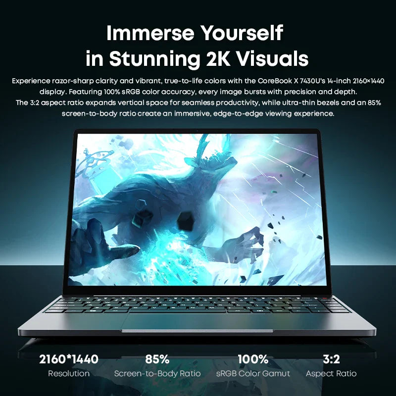 CHUWI CoreBook X Gaming Laptop AMD R5-7430U 6 Cores 14.1 inch FHD IPS Screen 16GB DDR4 RAM 512GB SSD UP to 4.3 Ghz Notebook